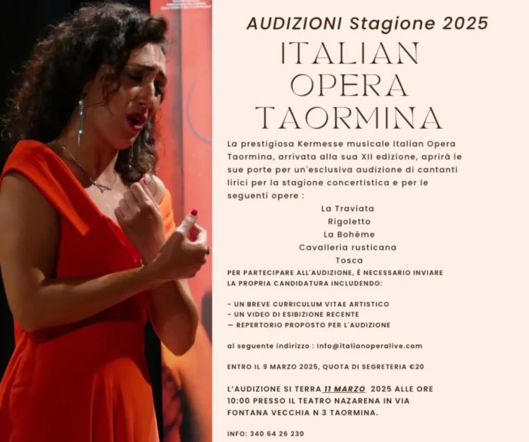 Italian Opera Taormina Audizioni Stagione 2025