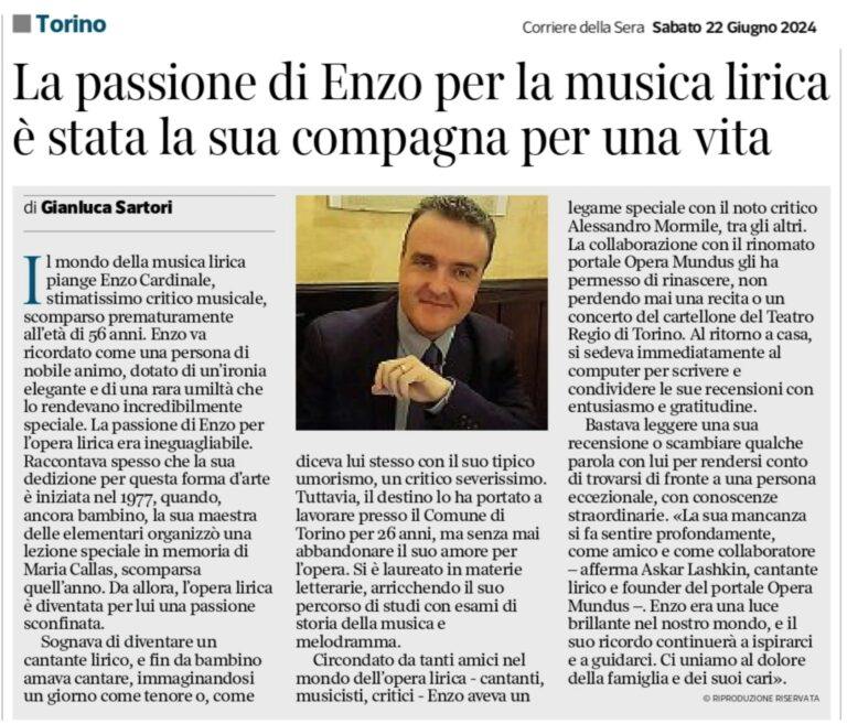 La passione di Enzo Cardinale per la musica lirica